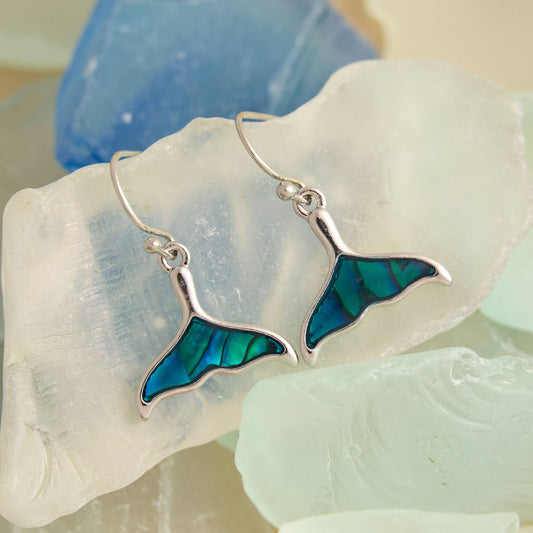 Abalone Shell Whale Tail Earrings Beach Jewelry