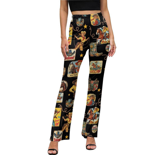 Vintage Cowgirl Collage Western Flare Pants