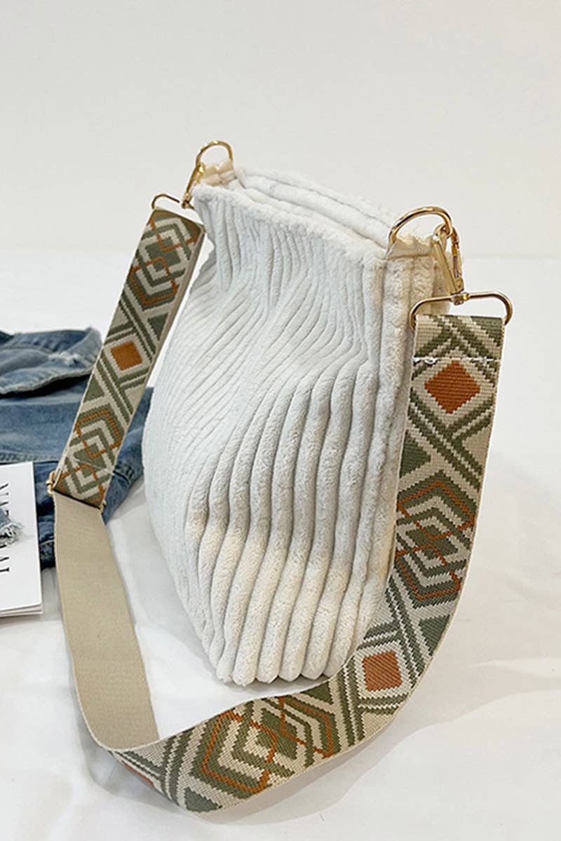 Corduroy Tote Bag With Guitar Shoulder Strap