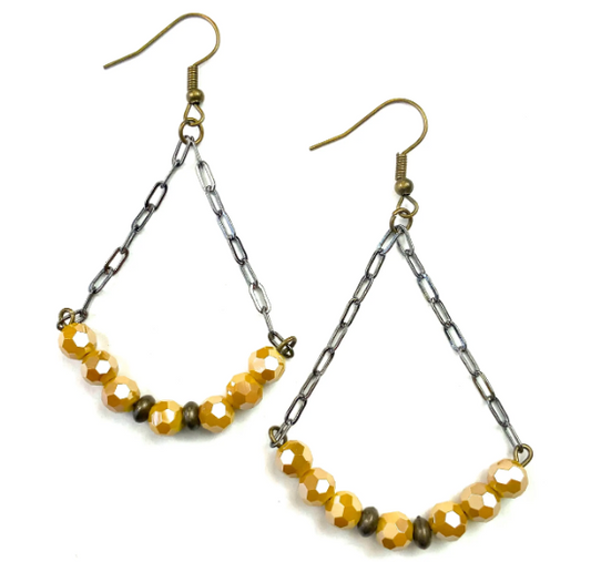 BEADED TRI-ARCH ON CHAIN/ORANGE EARRINGS