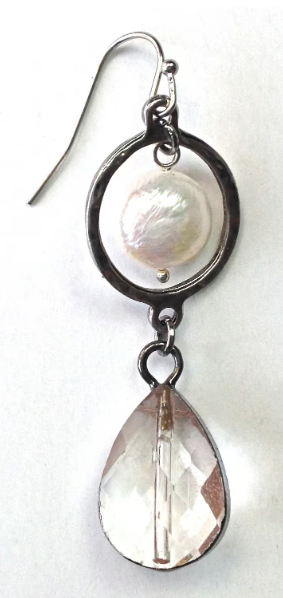 RING W/COIN PEARL & EDGED GLASS DROP EARRINGS by Lost & Found Trading Company