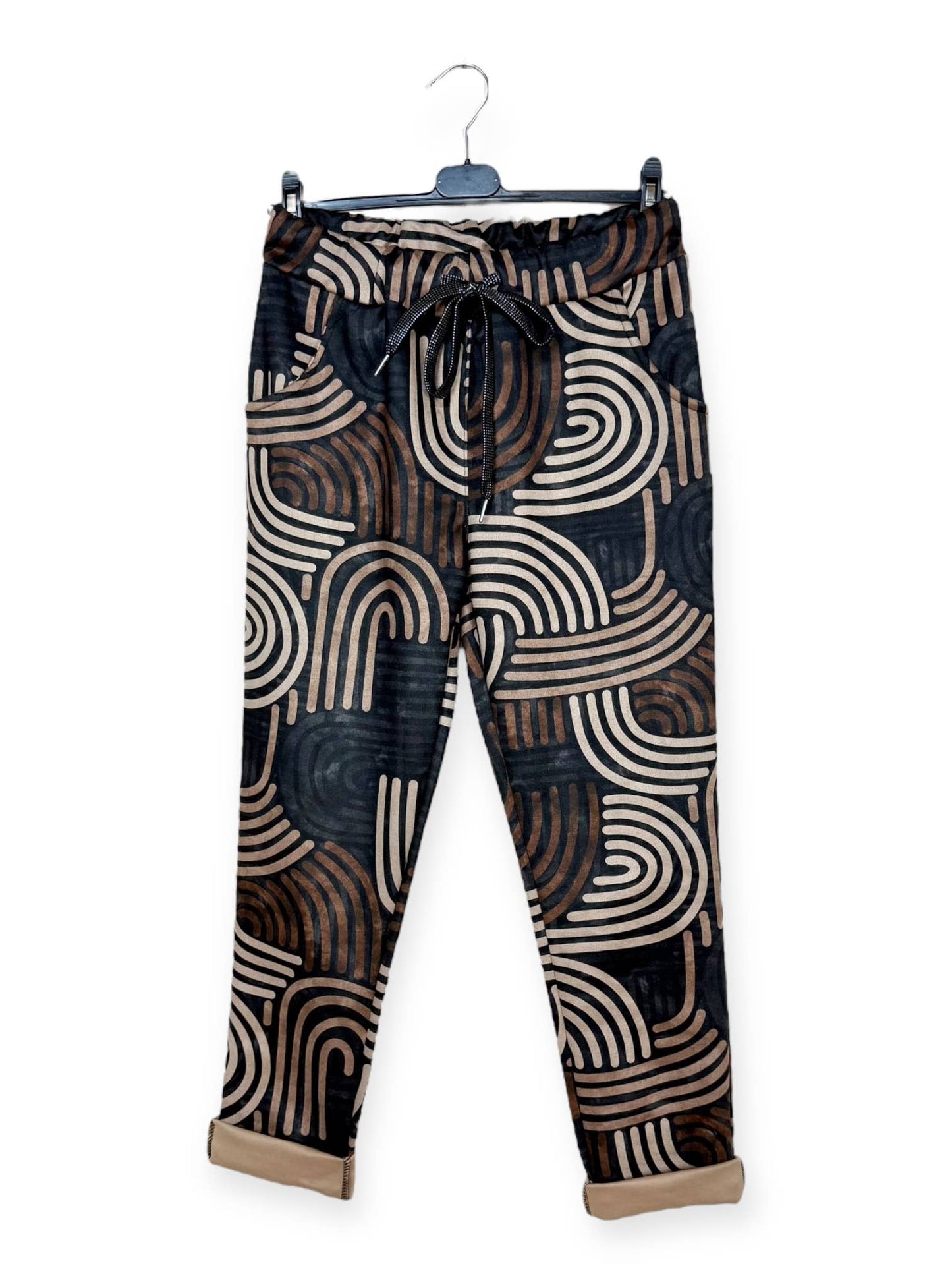 Brown & Tan Geo Patterned Jogger Pants: Pattern 1 One Size Fits Most