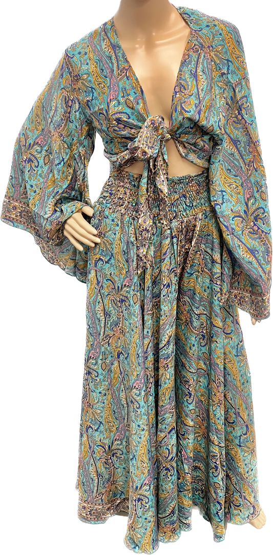 Silk Pant and Sleeve Top Set,