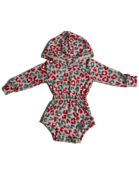 Christmas leopard Ribbed Hooded romper