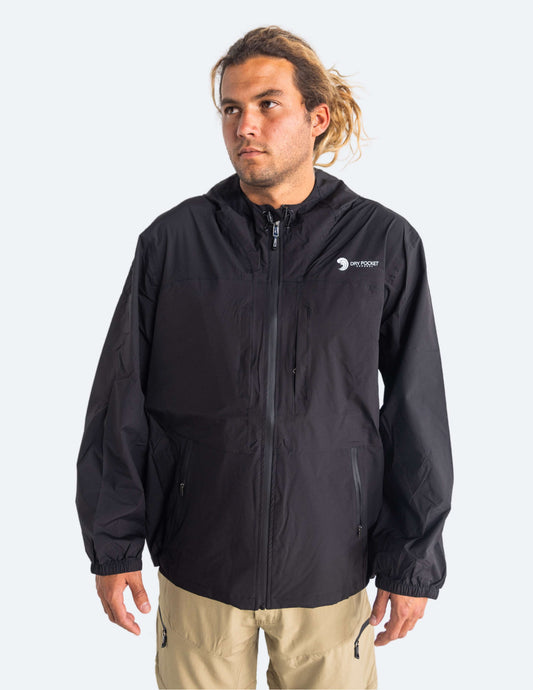 Black Fin - Waterproof Pocket Rain Jacket by Dry Pocket Apparel