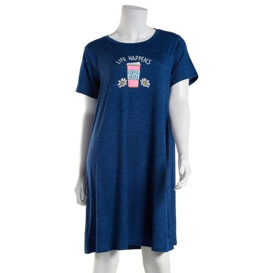 Life Happens Coffee Helps Graphic Sleep Shirt by Rene Rofe
