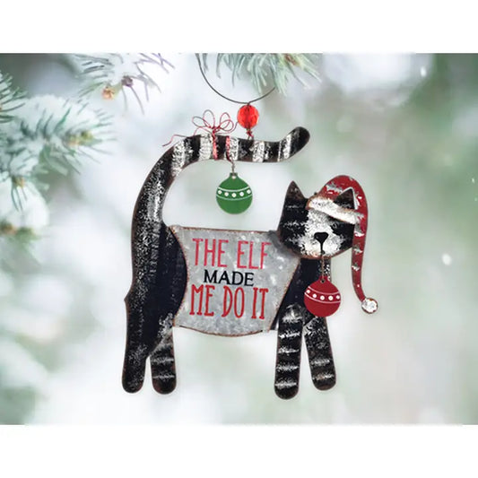 Elf Made Me Cat Ornament by Sunset Vista Designs