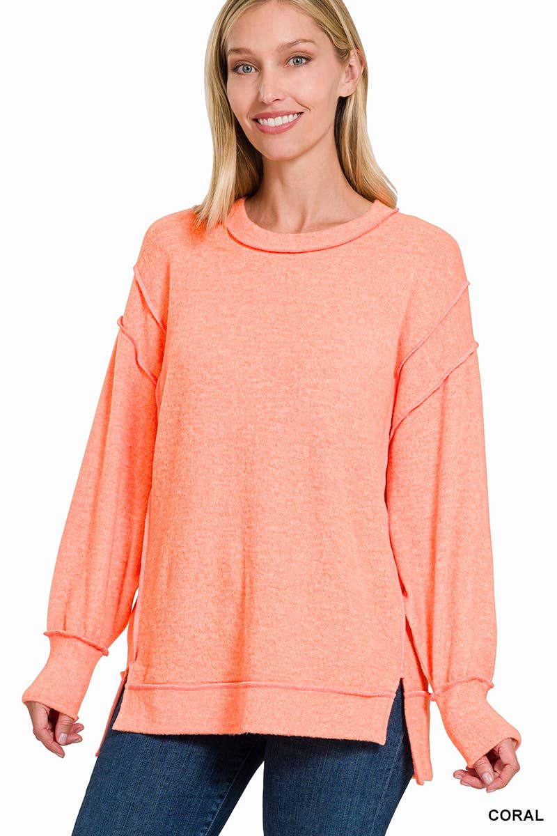 Brushed Melange Hacci Exposed Seam Sweater W/ Side