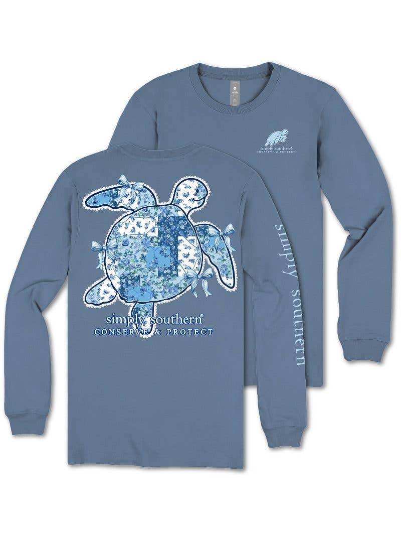 Blue Floral Sea Turtle Simply Southern Long Sleeve Tee LS-TRACKT1-FLRBL-ICELAND