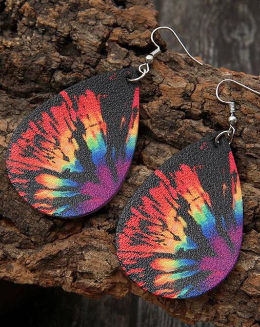 Tear Drop-shaped Multicolor Tie-Dye Print Earrings