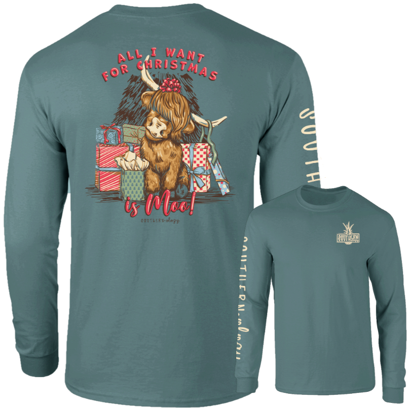 All I Want for Christmas Blue Spruce Southernology Comfort Color Long Sleeve Tee