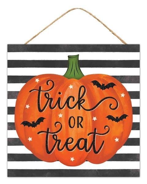 Trick Or Treat Glitter Sign Black/Orange/White 10Sq