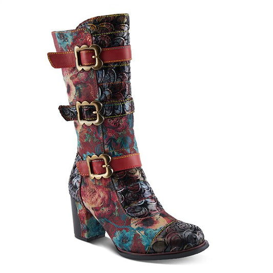 AVERIE Red Multi Color moto-inspired design Leather Boot by L`ARTISTE