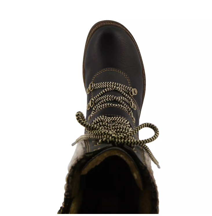 Ababi Black Water Resistant Vegan Leather and Knitted Tall Shaft Hiker Boot by Spring Step