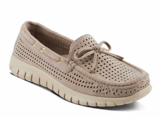 Aboard Beige Square-Dot Moccasins by Patrizia