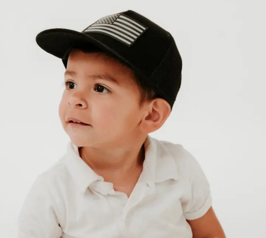 American Flag Leather Patch Kids Trucker Hat