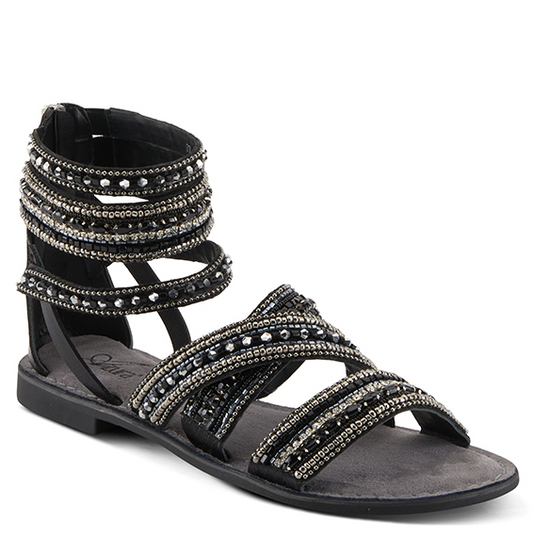 Andromeda Black Multi  Gladiator Flat Sandals By Azura