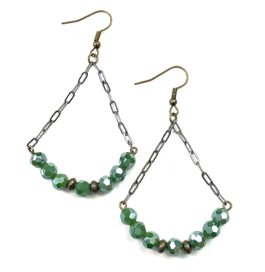 BEADED TRI-ARCH ON CHAIN/LIME EARRINGS