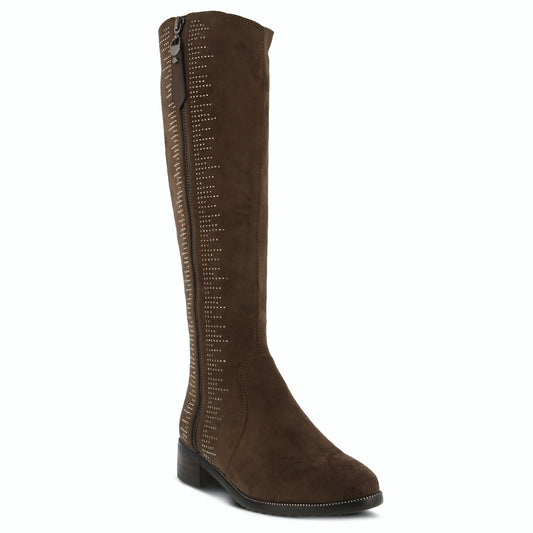 BLACKENBURY Rhinestone embellished tall-shaft boot Taupe Boot - By Azura