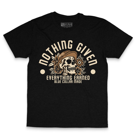 BCM Hardhat Skull nothing given everything earned blue collar dollar hardhat skull tee