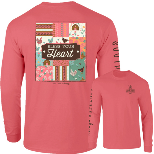 Patchwork Bless Your Heart watermelon Southernology Comfort Color Long Sleeve Tee