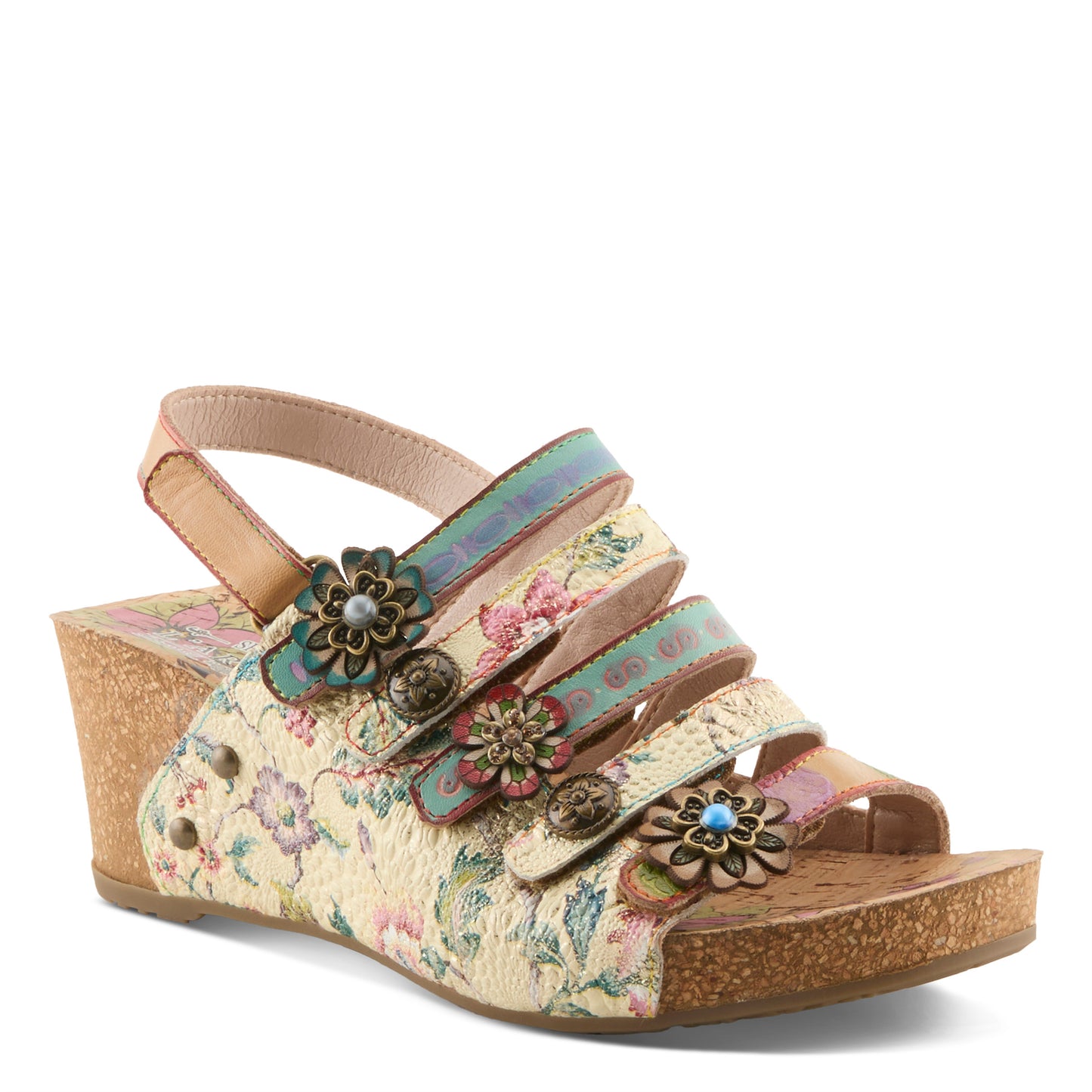 BUCKLEITUP Beige Multi Wedge Heel by L'Artiste from Spring Step Shoes