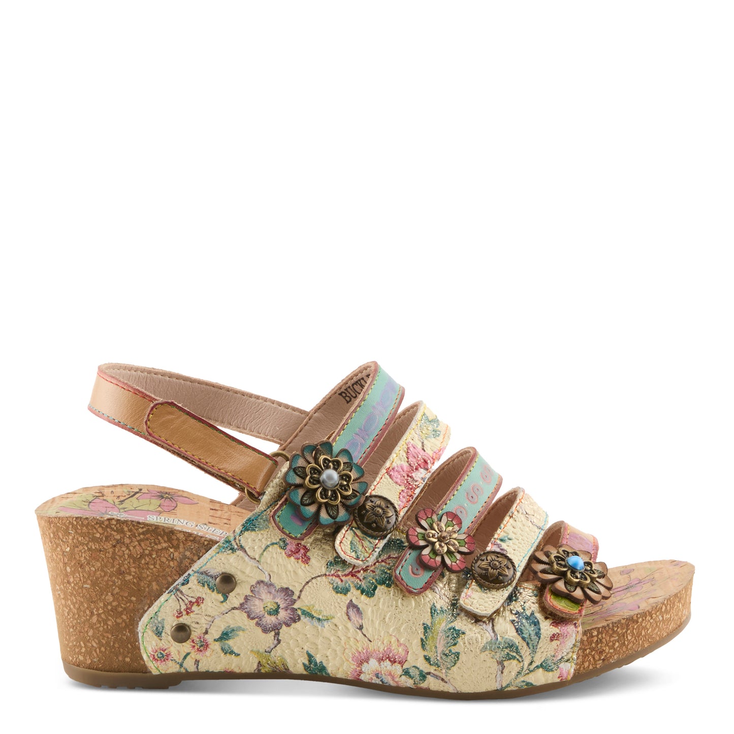 BUCKLEITUP Beige Multi Wedge Heel by L'Artiste from Spring Step Shoes