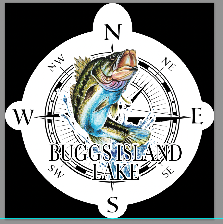 BUGGS ISLAND LAKE BASS FISH Wood SOUVENIR Ornament