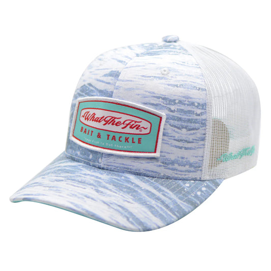Bait & Tackle Patch What The Fin Snapback Trucker Hat Ghost Water Camo/Light Grey