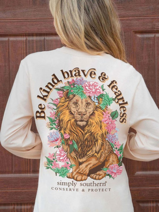Be Kind Brave & Fearless and Conserve & Protect Tracking Shirt Long Sleeve Tee - #SIMPLYSOUTHERN LS-TRACKL1-BRAVE-WHISPER