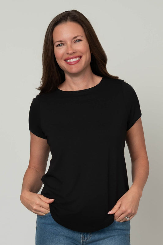 Black Crew Neck Hi-Lo Hem Tee Hanna + Gracie