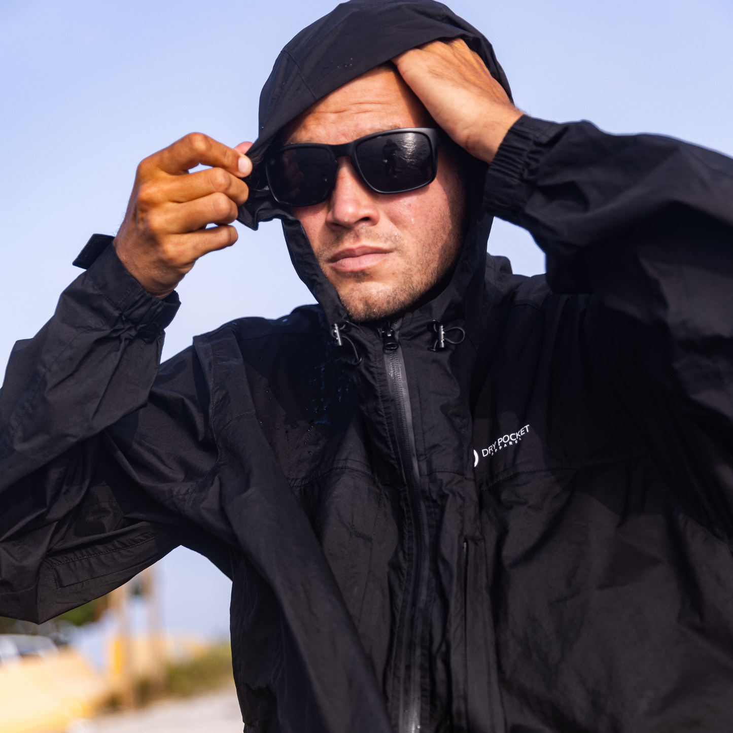 Black Fin - Waterproof Pocket Rain Jacket by Dry Pocket Apparel