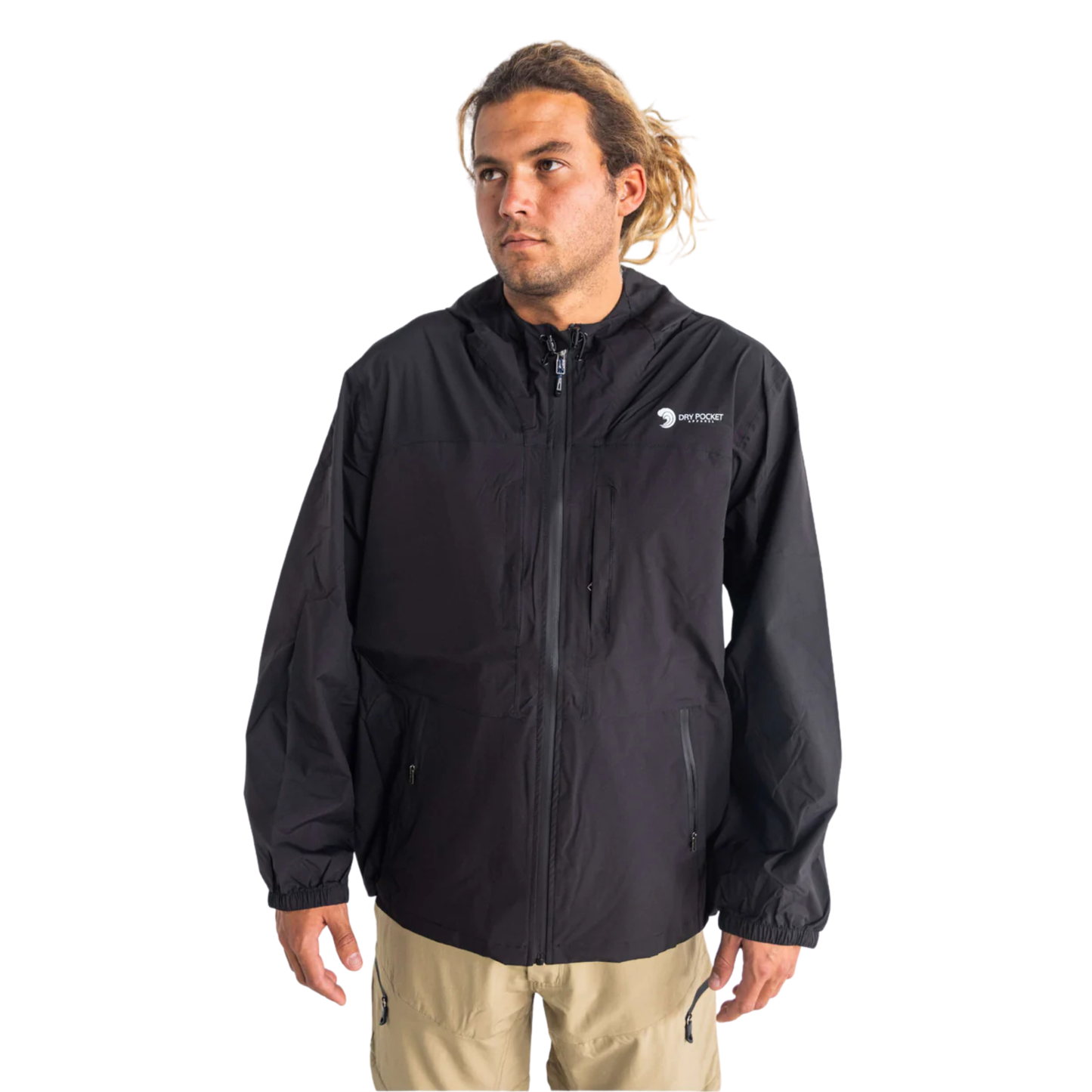 Black Fin - Waterproof Pocket Rain Jacket by Dry Pocket Apparel