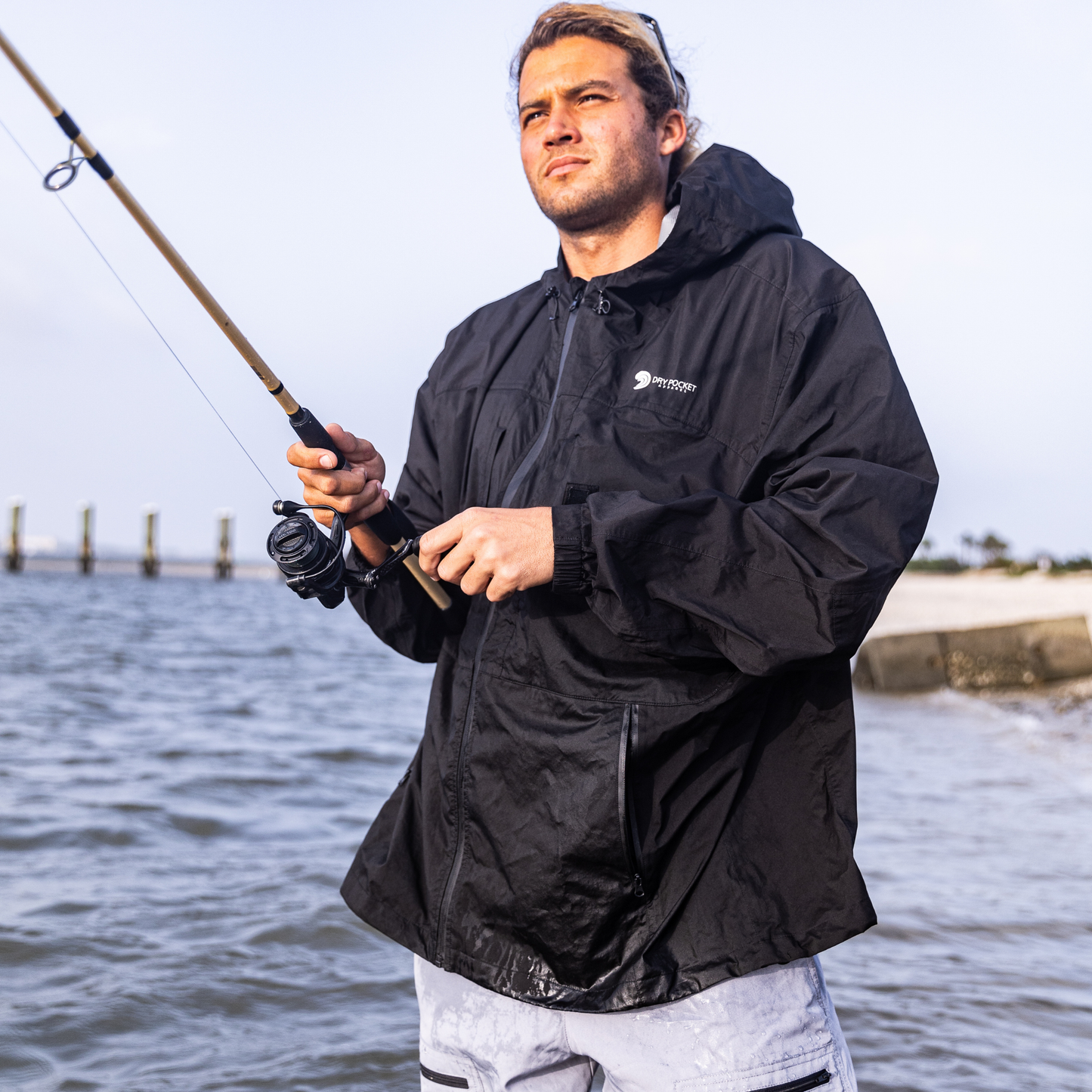 Black Fin - Waterproof Pocket Rain Jacket by Dry Pocket Apparel