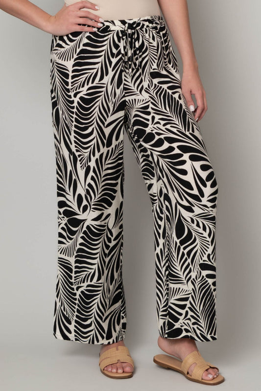 Black/Ivory Printed Challis Wide Leg Pant by Mlle Gabrielle