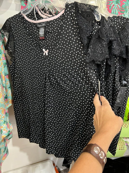 Black Polka Dot Pajama Set by Rene Rofe