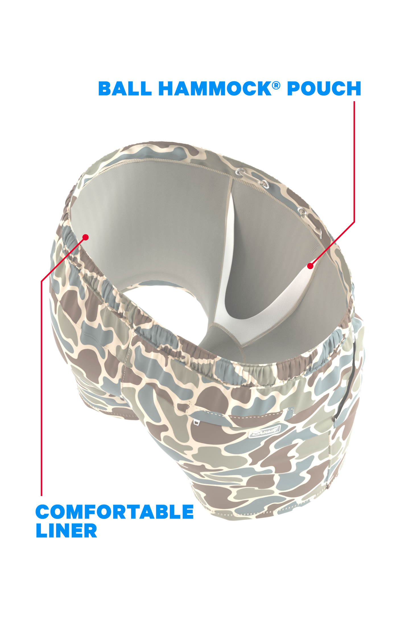 The Blender | Grey Duck Camo Ball Hammock® Pouch 8" Swim Trunks