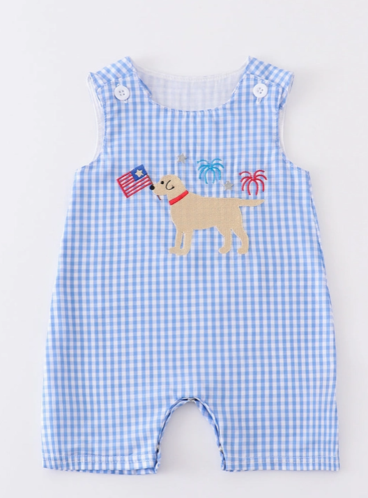 Blue Patriotic Dog Flags Embroidery Boy Jonjon
