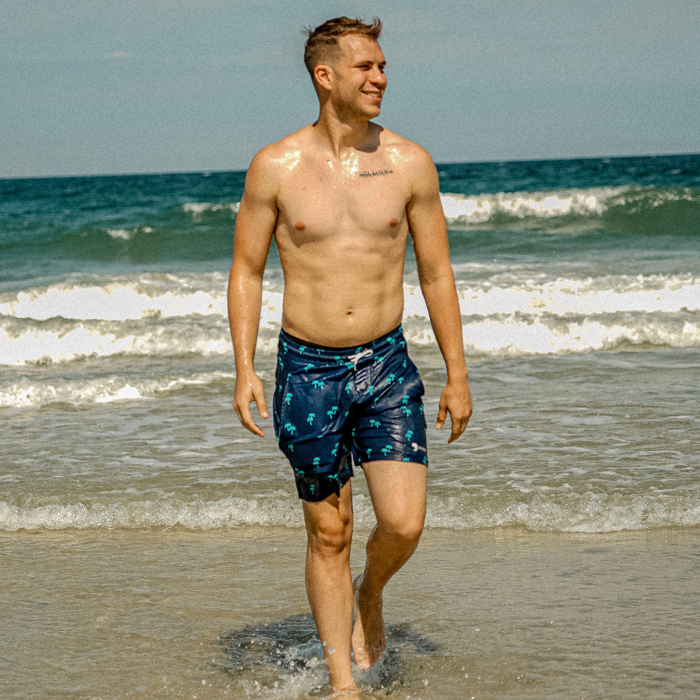 Tropical Trees - Waterproof Pocket Swim Shorts - Athletic Liner by Dry Pocket Apparel