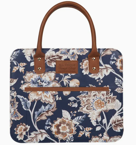 Large Bible Cover Fashion Navy/Brown All Things Phil. 4:13