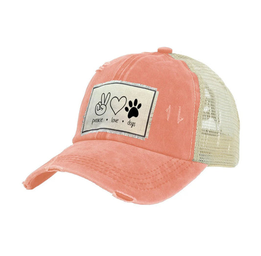 Peace Love Dogs Vintage Distressed Trucker Adult Hat Brief Insanity