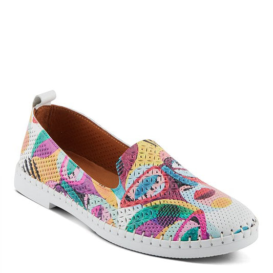 Carraway White Multi  flat leather shoe by SPRING STEP