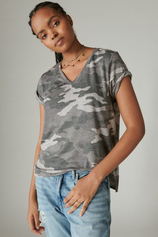 Black Camo V Neck T-Shirt by Lucky Brand
