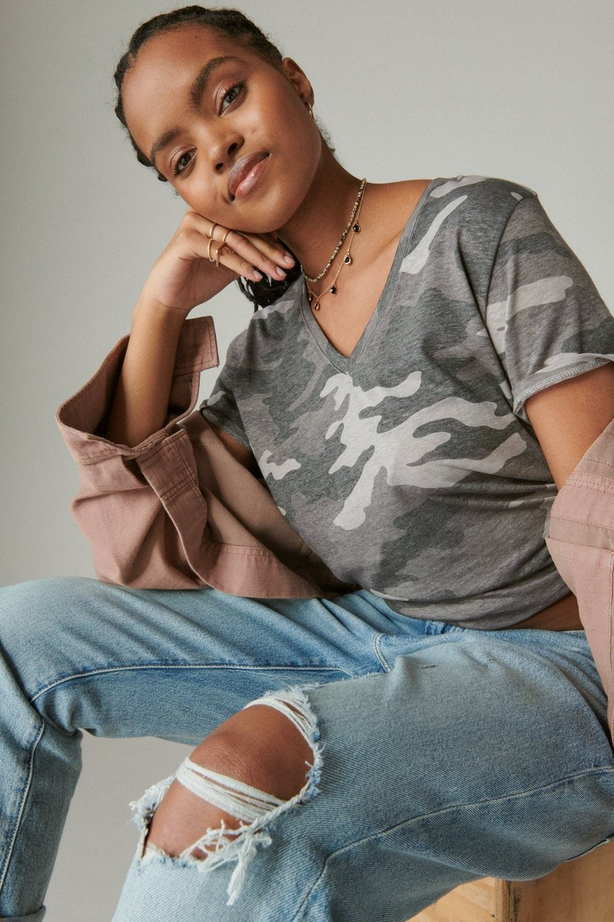 Black Camo V Neck T-Shirt by Lucky Brand
