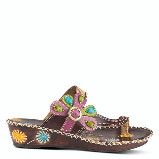 Santorini French inspired design, hand painted leather toe-ring thong sandal by L`ARTISTE