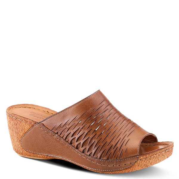 CUNACENA Brown Leather Mediterranean influenced Slide Sandal by SPRING STEP