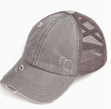 C.C Kids Washed Denim Elastic Band Crossed Pony Cap - Gray