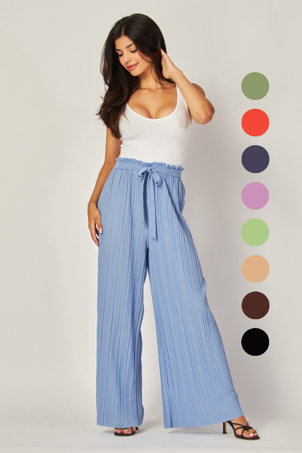Chambray Blue Tie Front Pleated Pant - Love Poem by Block
