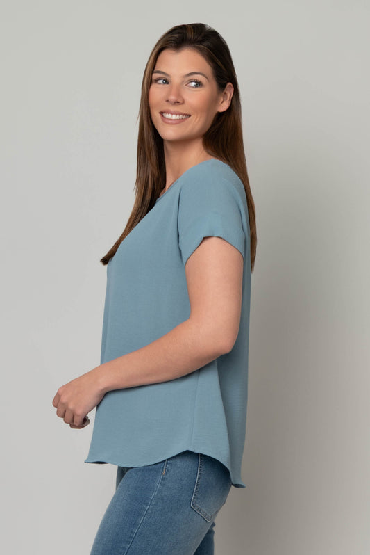 Chambray Matte Air Flow Roll Cuff Tee by Hanna + Gracie