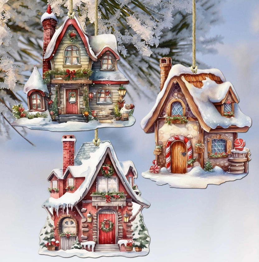 Christmas Houses Decorative Wood Ornaments Assorted Each Sold Separate